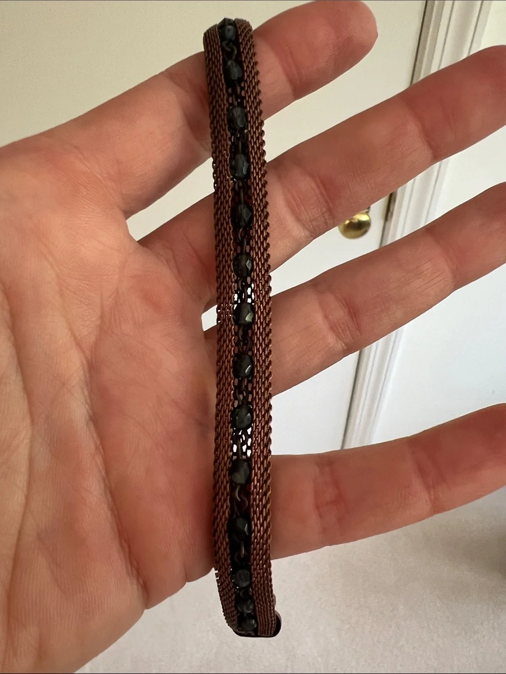 Brown Mesh Bracelet with Black Beaded Accent | Minimalist Boho